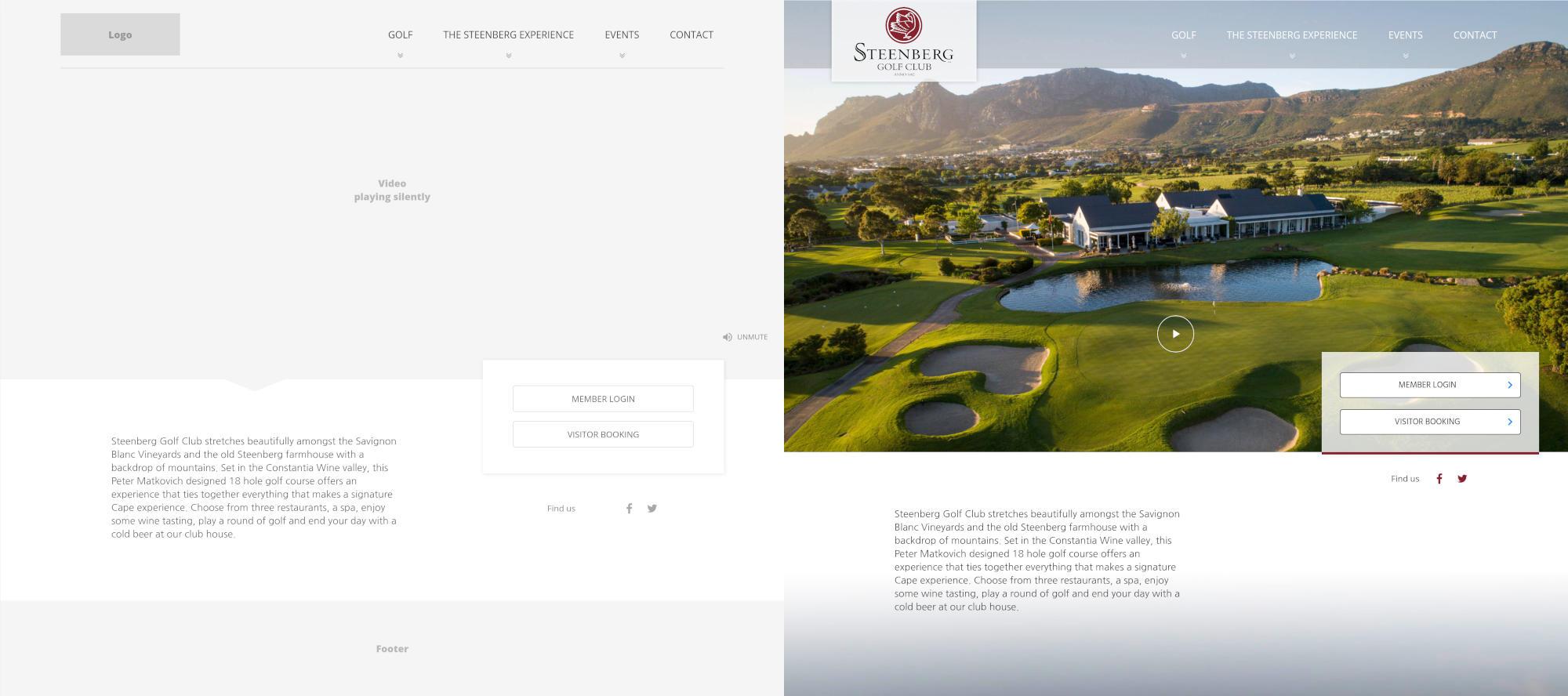 Website wireframe and mockup side by side
